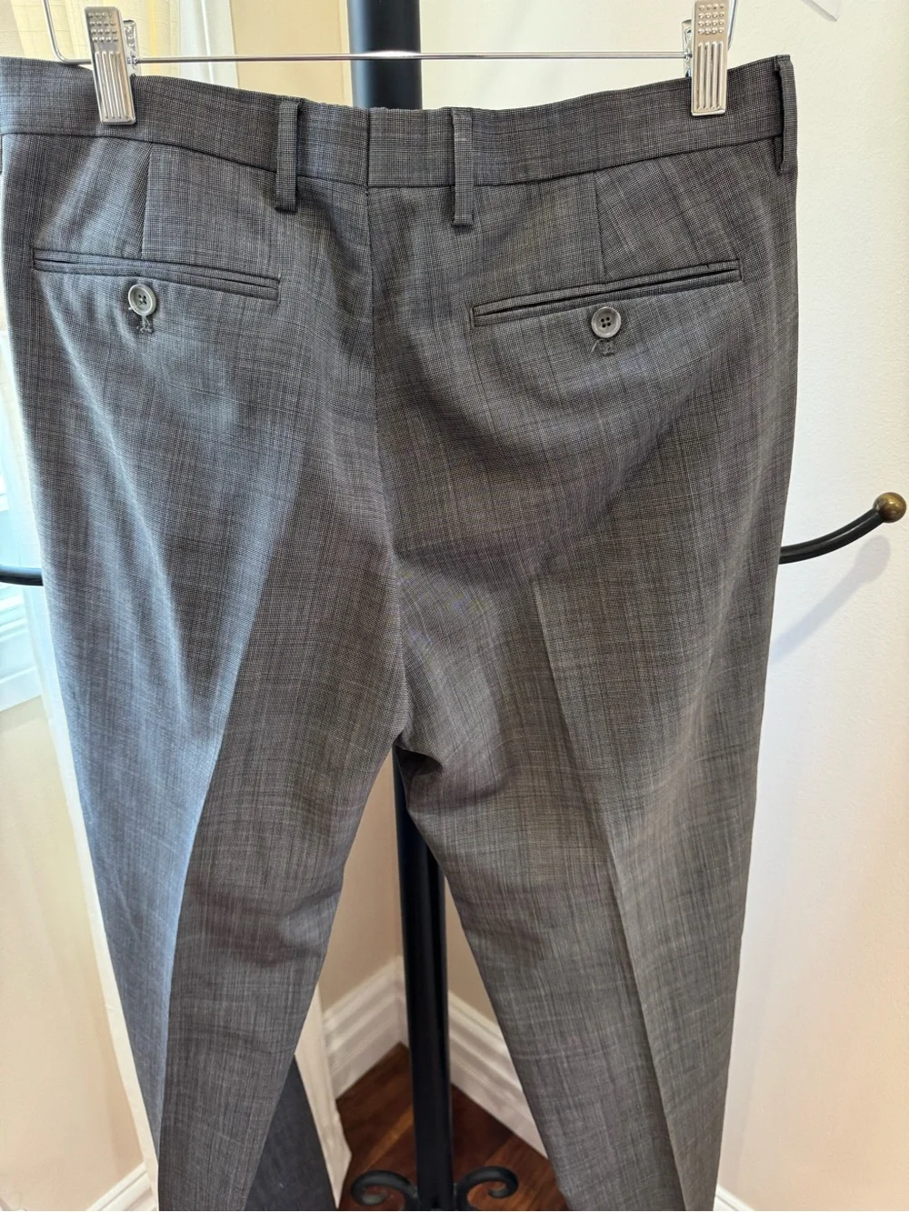 Banana Republic Men Gray Plaid Dress Pants Size 33/34 Tailored Slim Fit